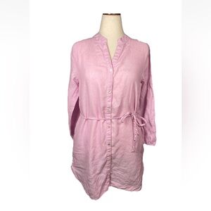 Joie Linen V-neck Button Up Midi Shirt Dress Women’s Size large Pink Belt